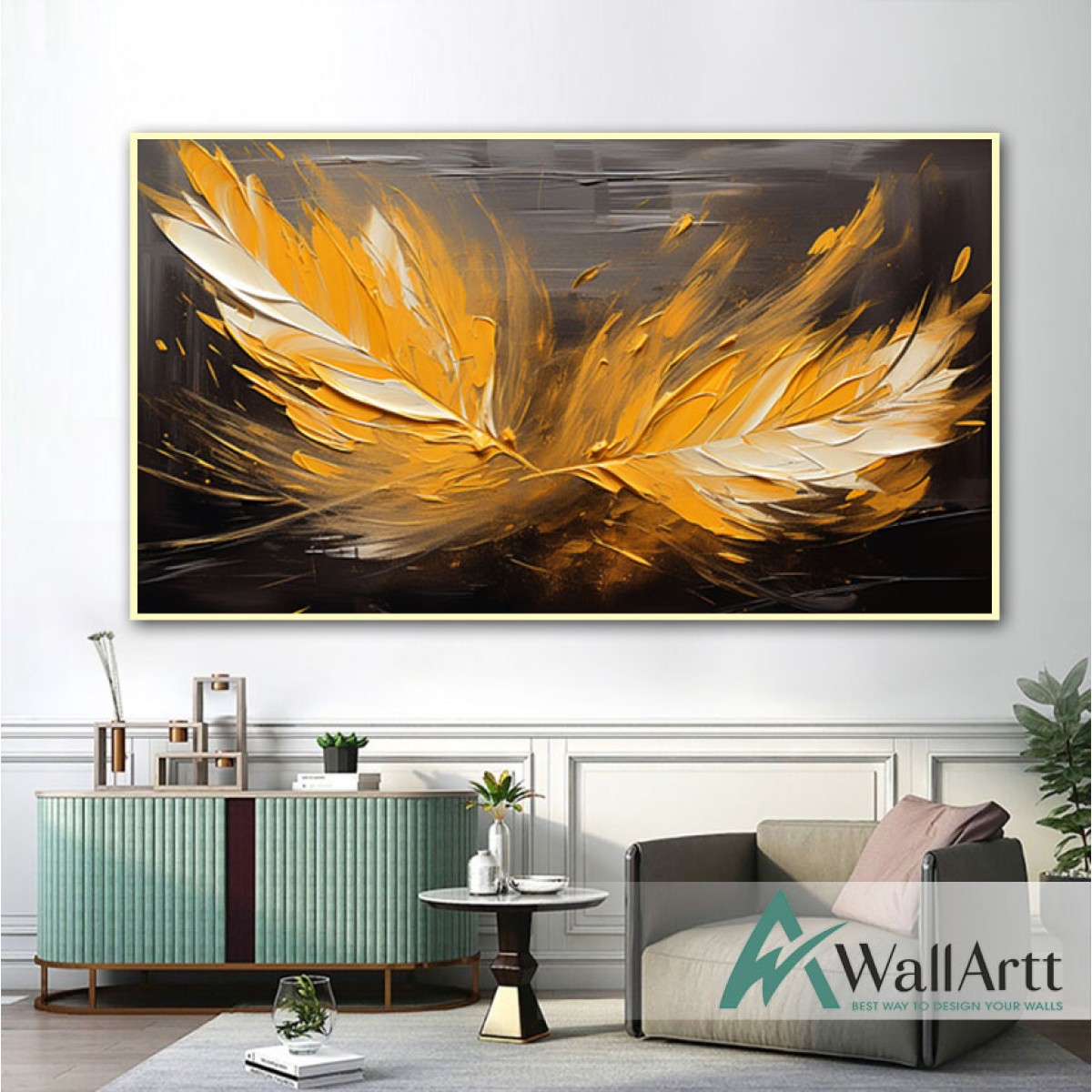 Orange Feather 3D Heavy Textured Partial Oil Painting